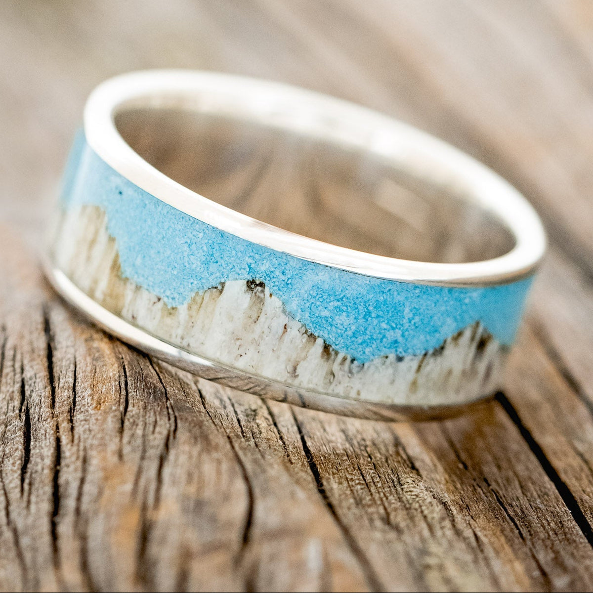 "Helios" - Turquoise & Antler Men's Wedding Band-Staghead Designs