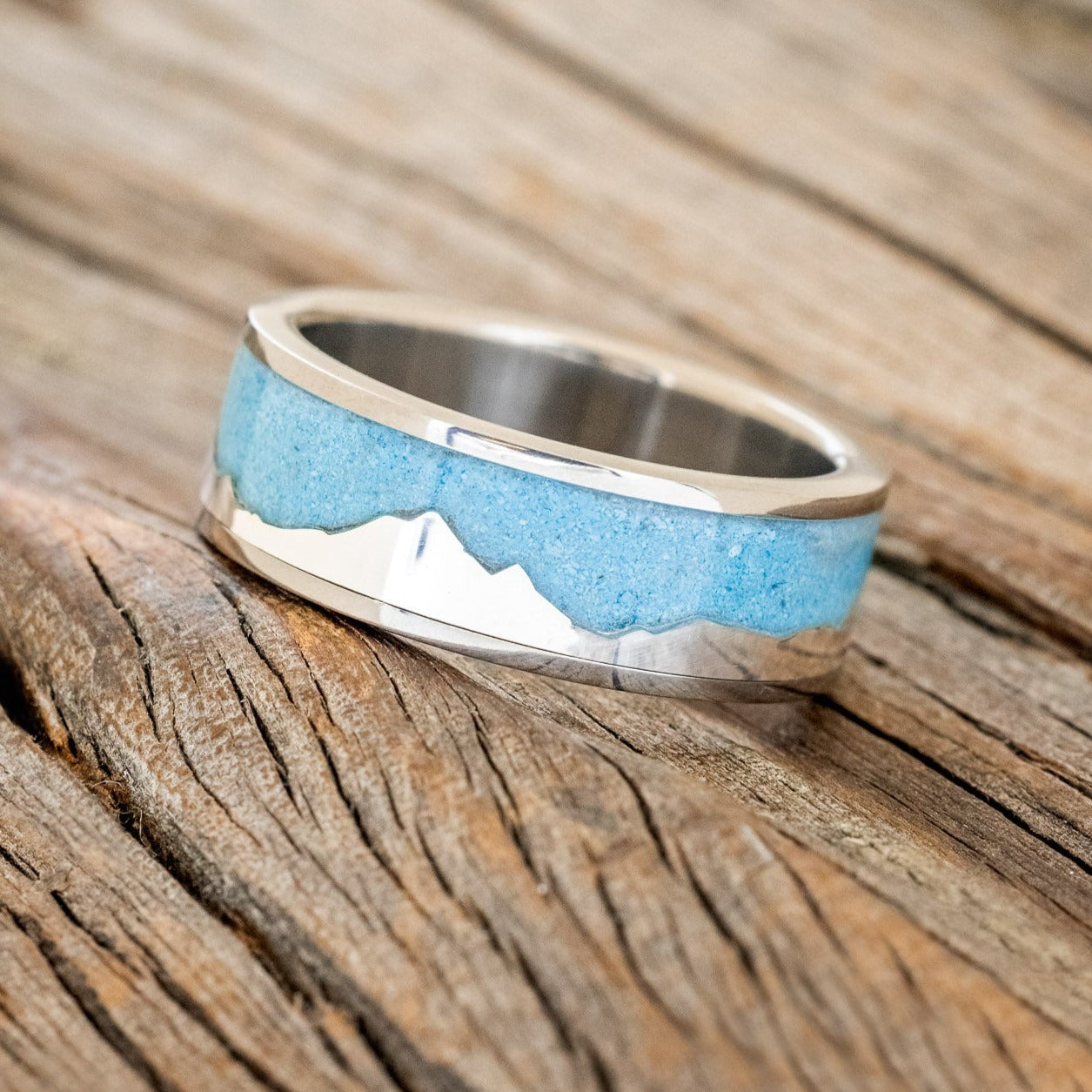 "HELIOS" - TURQUOISE WEDDING BAND FEATURING SILVER MOUNT EVEREST-1