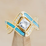 "HELIX" - PRINCESS CUT MOISSANITE ENGAGEMENT RING WITH DIAMOND ACCENTS & TURQUOISE INLAYS-1