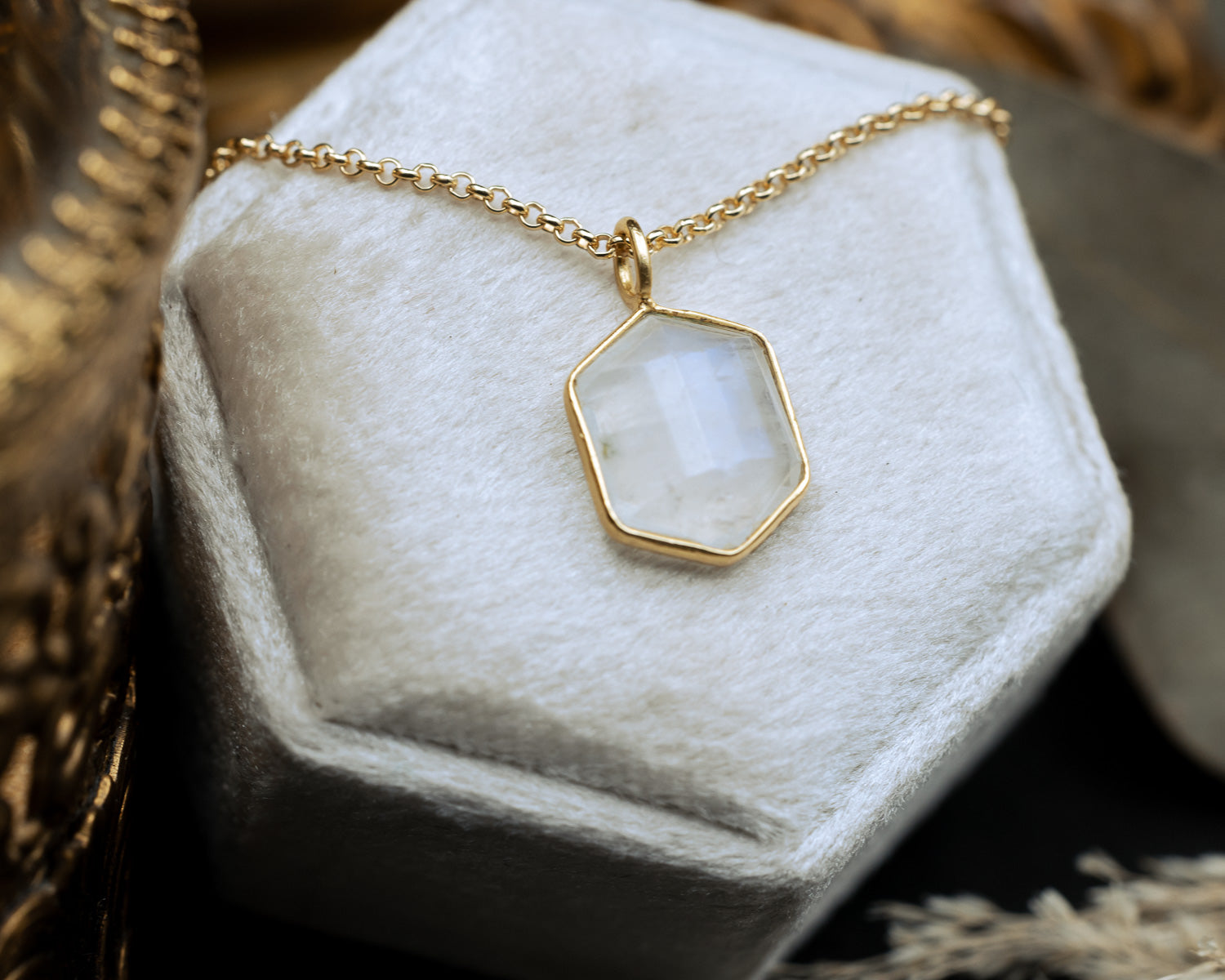 GEO COLLECTION - 18K GOLD VERMEIL PENDANT WITH A HEXAGON CUT MOONSTONE - BY JORGE REVILLA-Staghead Designs