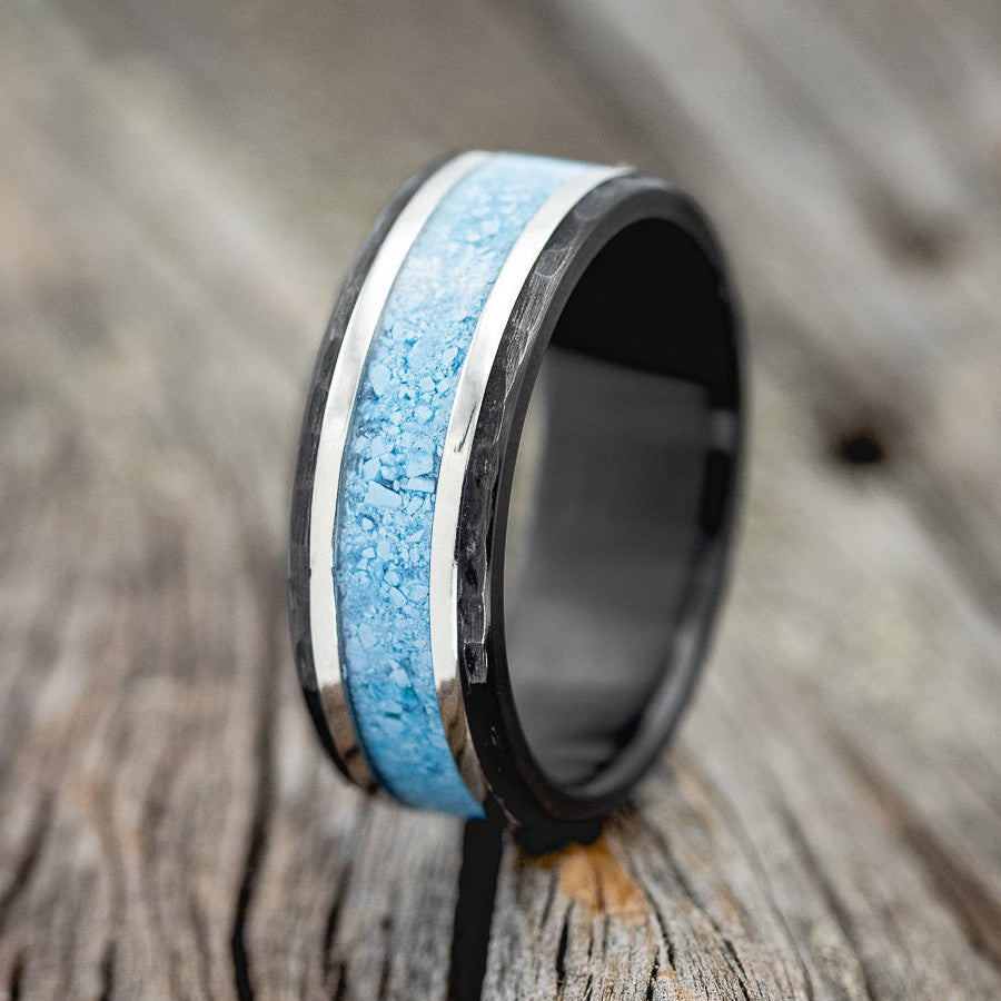 "HOLLIS" - TURQUOISE & 14K GOLD INLAYS WEDDING RING-1