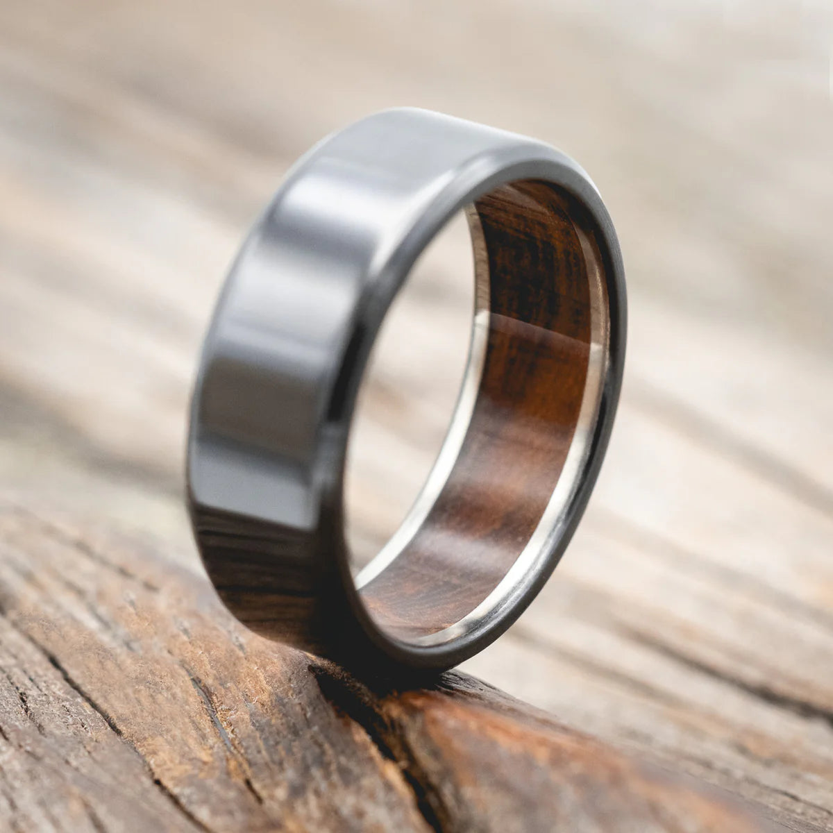 IRONWOOD LINED WEDDING BAND - BLACK ZIRCONIUM - SIZE 12-Staghead Designs