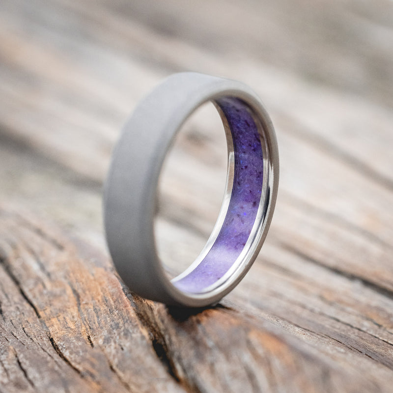 LAVENDER OPAL LINED WEDDING BAND WITH A SANDBLASTED FINISH-Staghead Designs