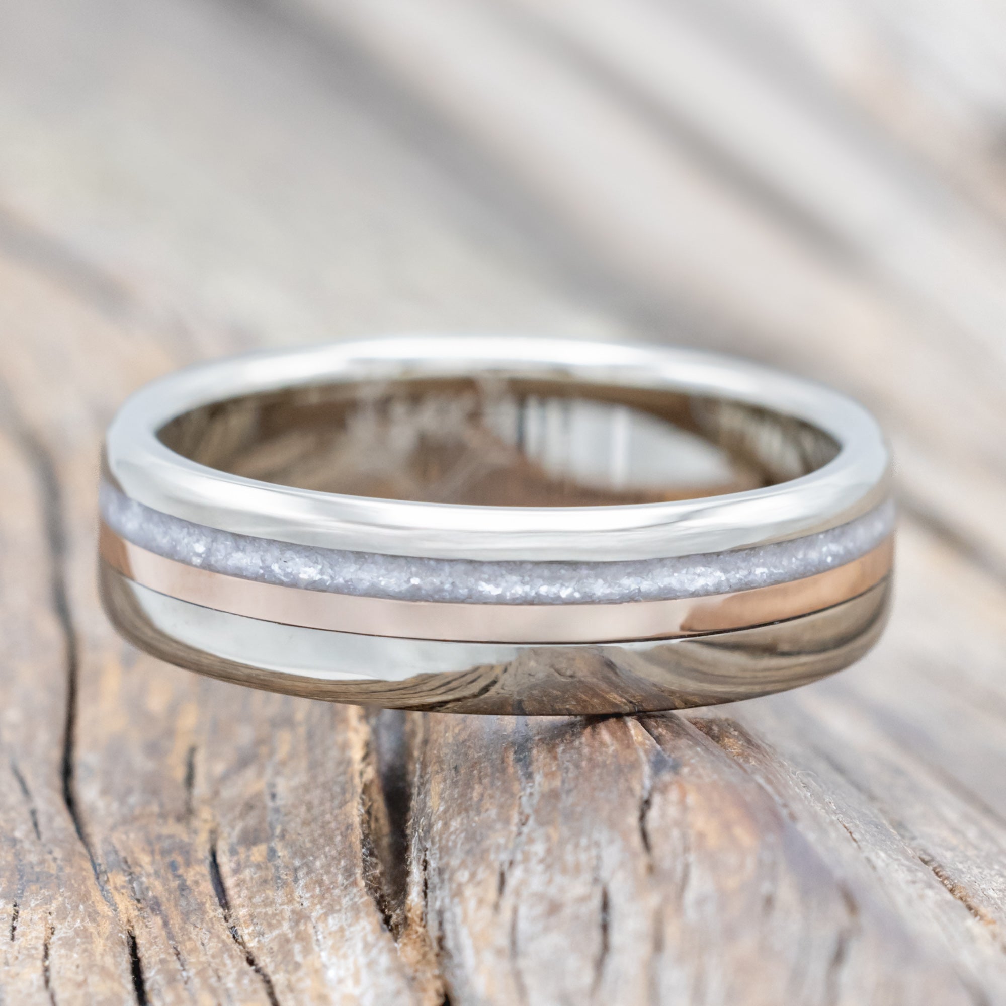 "TANNER" - DIAMOND DUST & 14K GOLD INLAY WEDDING BAND-Staghead Designs