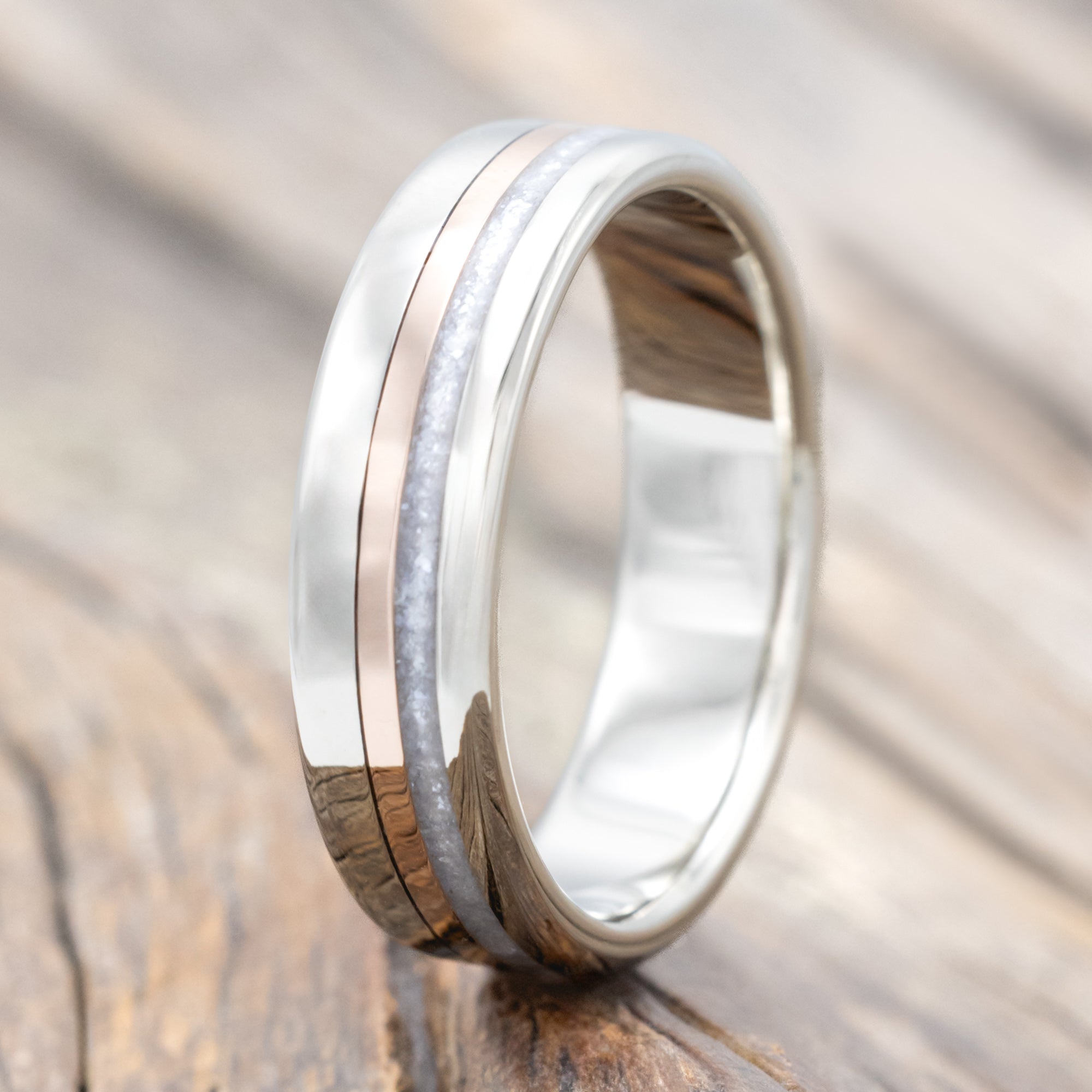 "TANNER" - DIAMOND DUST & 14K GOLD INLAY WEDDING BAND-Staghead Designs