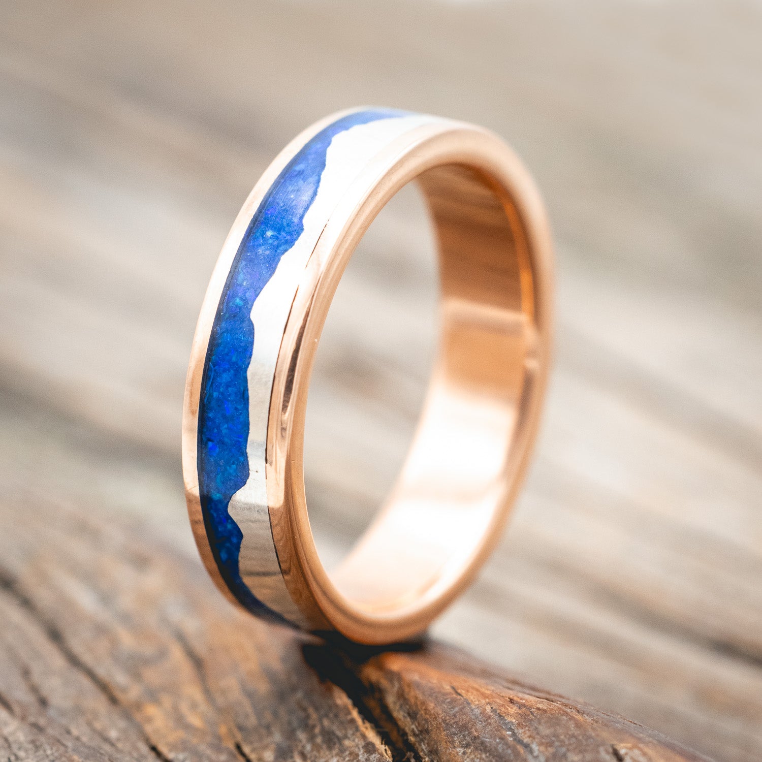 "HELIOS" - BLUE OPAL WITH SILVER MOUNTAIN RANGE WEDDING BAND-Staghead Designs
