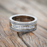 "RIO" - WHISKEY BARREL OAK INLAYS WEDDING BAND WITH DIAMOND ACCENTS-Staghead Designs