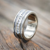 "RIO" - WHISKEY BARREL OAK INLAYS WEDDING BAND WITH DIAMOND ACCENTS-Staghead Designs