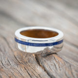 "VERTIGO" - LAPIS LAZULI WEDDING RING FEATURING A WHISKEY BARREL LINED BAND-Staghead Designs