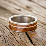 "RAINIER" - IRONWOOD WITH OFFSET FIRE & ICE OPAL WEDDING BAND-3