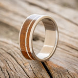 "RAINIER" - IRONWOOD WITH OFFSET FIRE & ICE OPAL WEDDING BAND-1