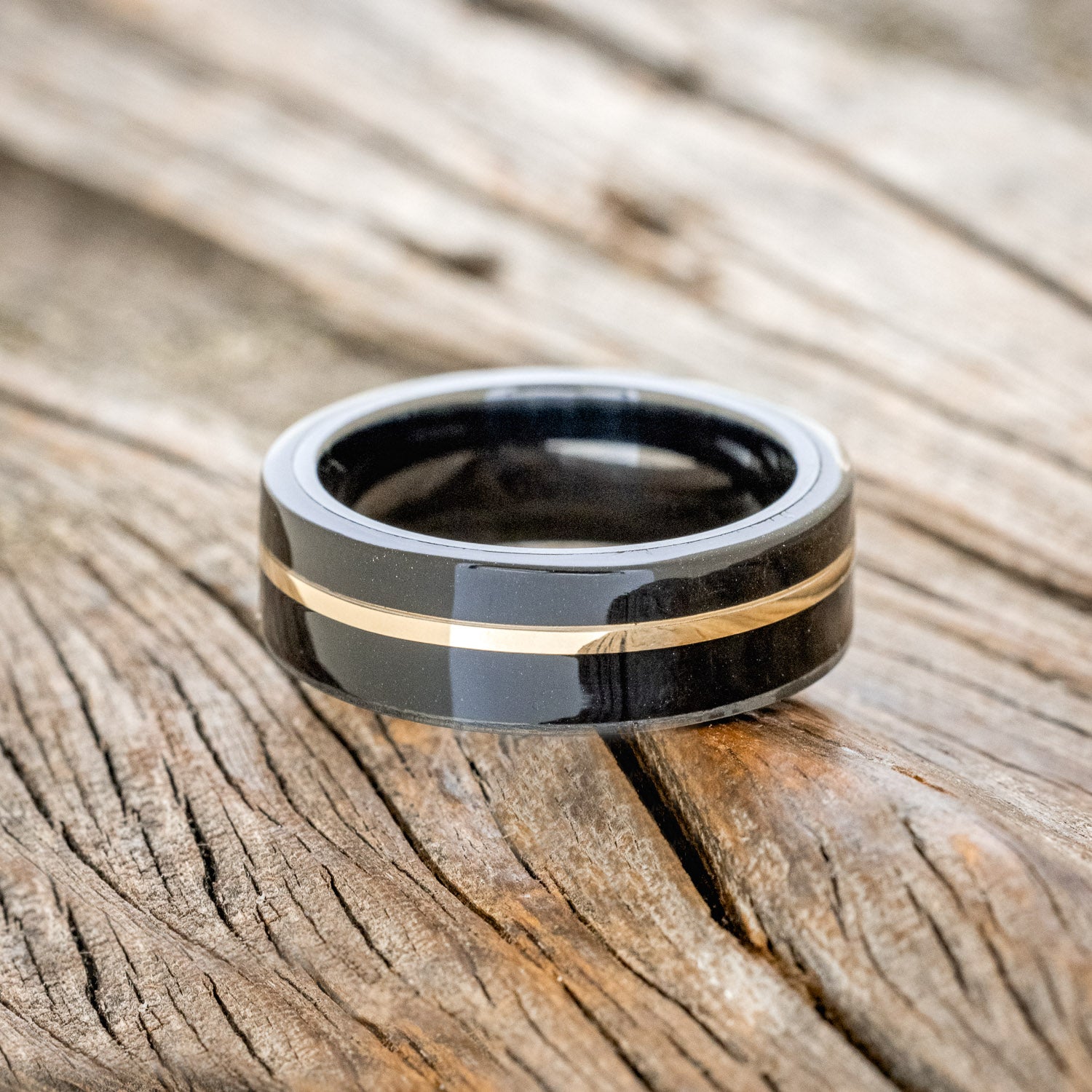 BLACK ACRYLIC & 14K GOLD INLAY WEDDING RING-3