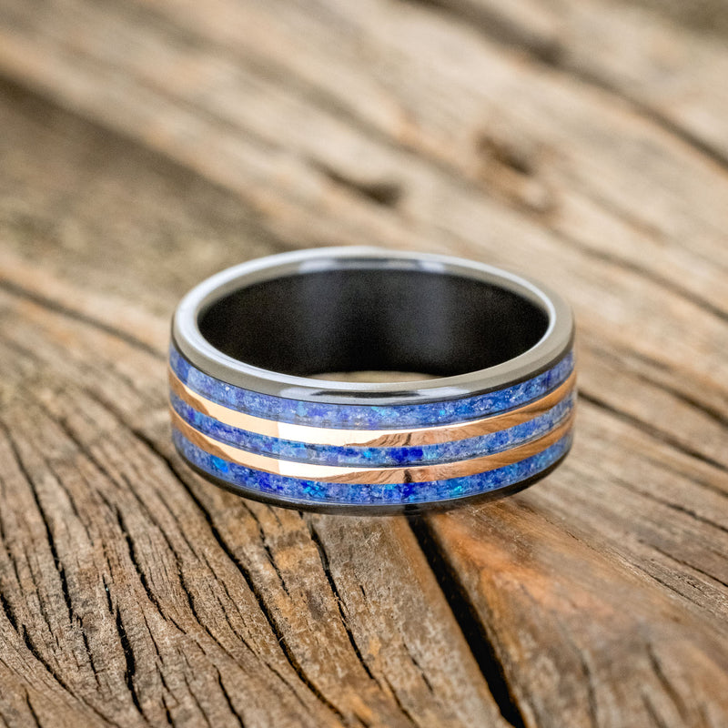 "RIO" - LAPIS LAZULI & 14K GOLD INLAYS WEDDING RING-3