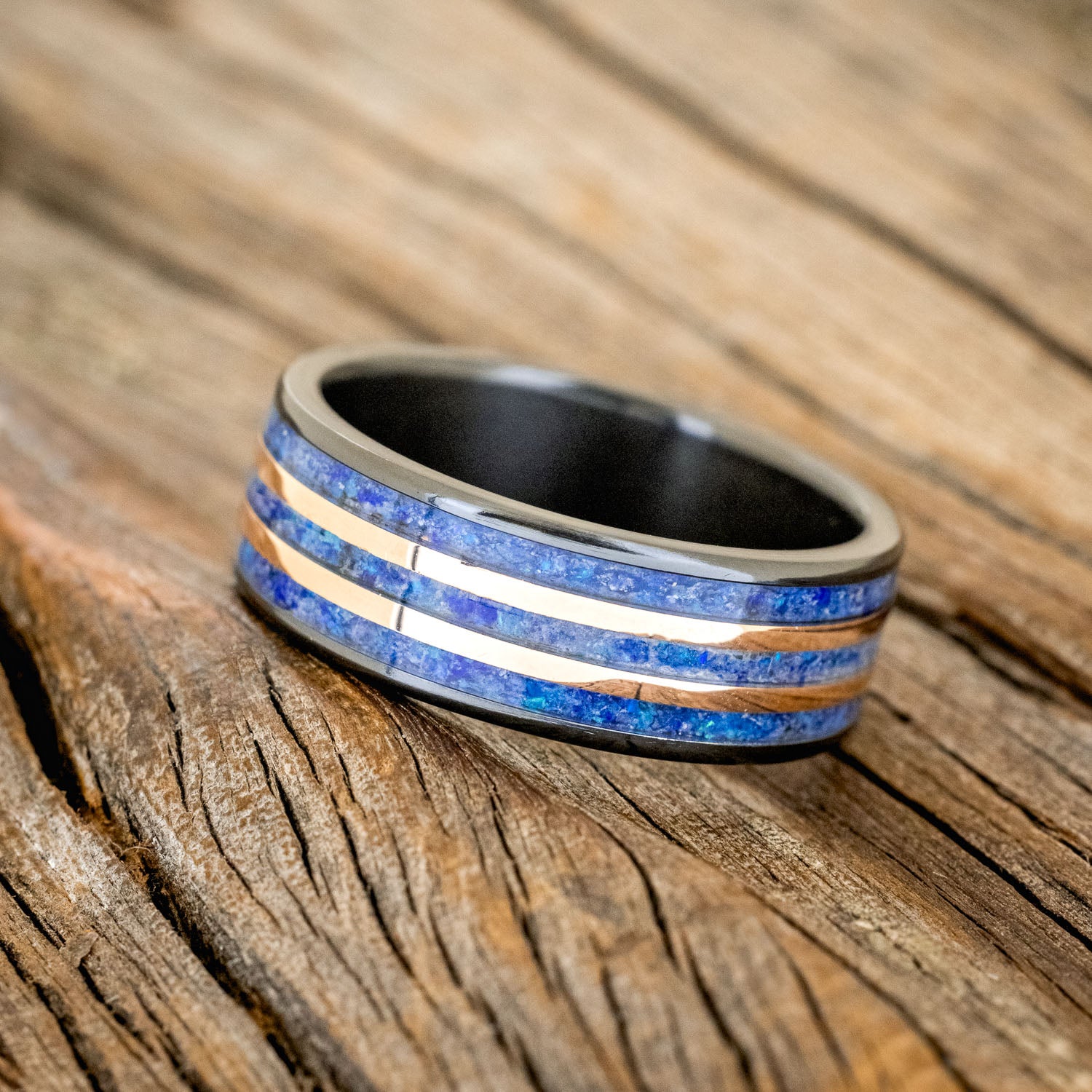 "RIO" - LAPIS LAZULI & 14K GOLD INLAYS WEDDING RING-2