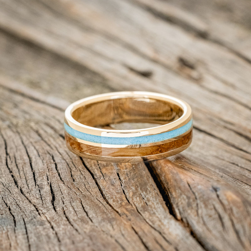 "RAPTOR" - WHISKEY BARREL OAK & TURQUOISE WEDDING BAND