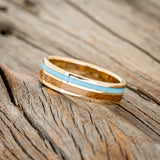 "RAPTOR" - WHISKEY BARREL OAK & TURQUOISE WEDDING BAND