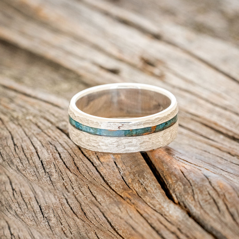 "VERTIGO" - PATINA COPPER WEDDING BAND WITH A HAMMERED FINISH - SILVER - SIZE 10 1/4-2