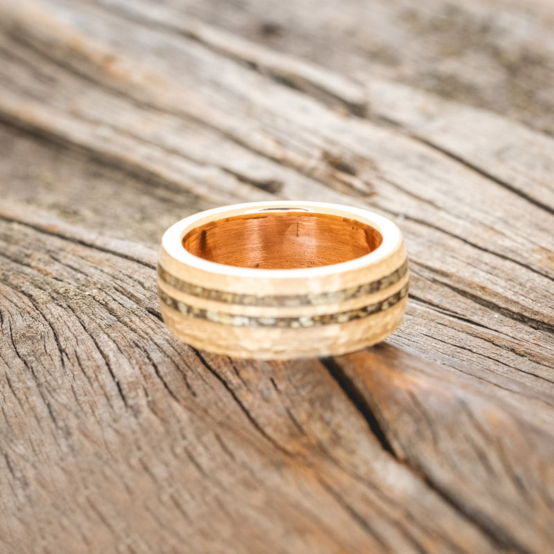 "COSMO" - DOMED BAND WITH GOLD NUGGETS INLAY & COPPER LINING WITH HAMMERED FINISH
