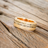 "COSMO" - DOMED BAND WITH GOLD NUGGETS INLAY & COPPER LINING WITH HAMMERED FINISH