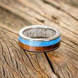 "DYAD" - KOA WOOD & BLUE OPAL WEDDING RING FEATURING AN ANTLER LINED BAND-9