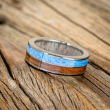 "DYAD" - KOA WOOD & BLUE OPAL WEDDING RING FEATURING AN ANTLER LINED BAND-8