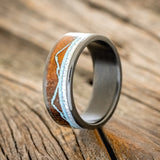 "THE EXPEDITION" - MOUNTAIN ENGRAVED WEDDING RING WITH IRONWOOD, TURQUOISE & DIAMOND DUST-2