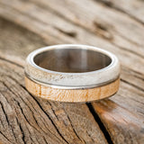 "GOLDEN" - ASPEN WOOD, ANTLER & 14K WHITE GOLD INLAY WEDDING BAND-3