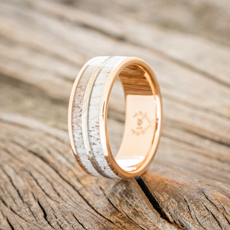 "DYAD" - ANTLER & HAMMERED 14K GOLD INLAY WEDDING BAND-1