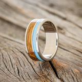 "RAPTOR" - WHISKEY BARREL OAK & TURQUOISE WEDDING BAND-1