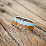 "RAPTOR" - WHISKEY BARREL OAK & TURQUOISE WEDDING BAND-2