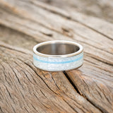 "RAINIER" - DIAMOND DUST & TURQUOISE WEDDING BAND - TITANIUM - SIZE 10-3