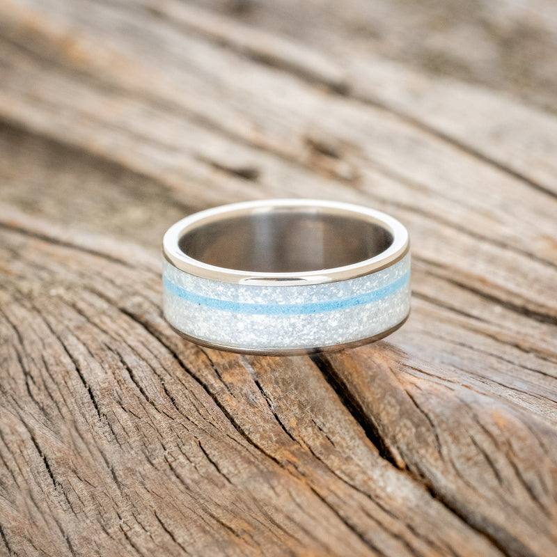 "RAINIER" - DIAMOND DUST & TURQUOISE WEDDING BAND - TITANIUM - SIZE 10-3