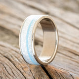 "RAINIER" - DIAMOND DUST & TURQUOISE WEDDING BAND - TITANIUM - SIZE 10-1