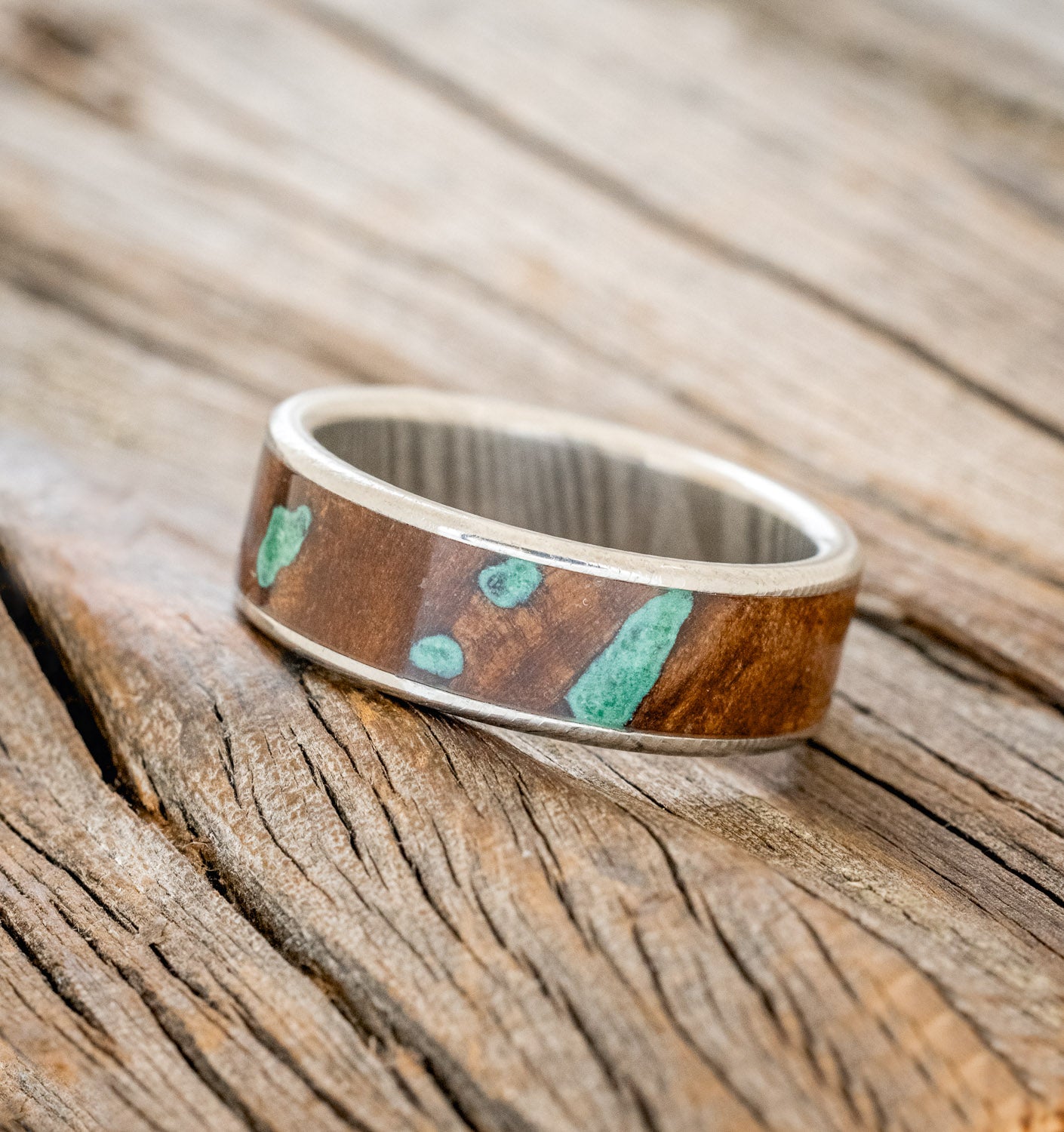 "RAINIER" - REDWOOD & MALACHITE WEDDING BAND-2