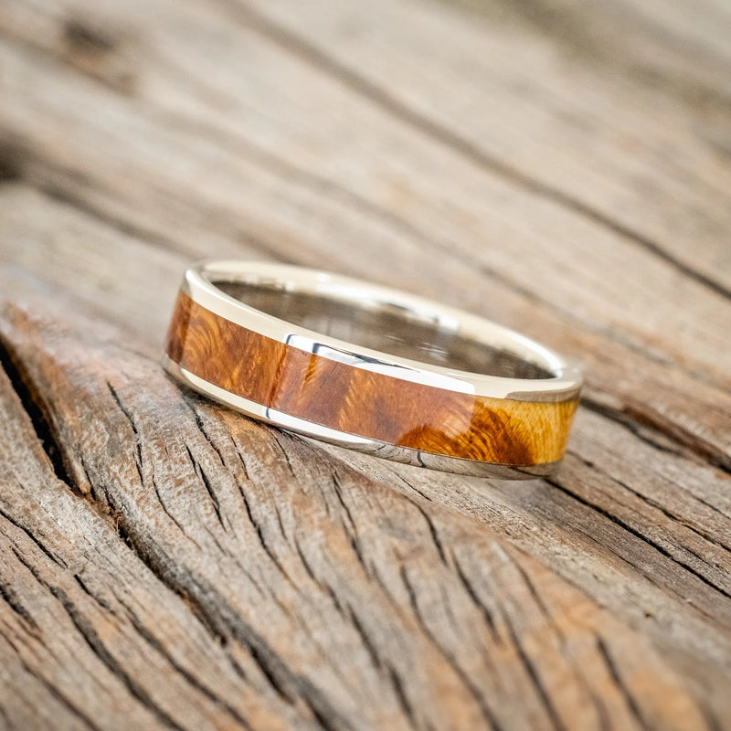 "RAINIER" - IRONWOOD BURL WEDDING RING - 14K WHITE GOLD (6MM) - SIZE 11 1/2-2