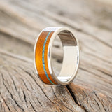 "RAINIER" - IRONWOOD WITH OFFSET BLACK EMERALD OPAL WEDDING BAND-1