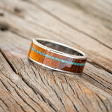 "RAINIER" - IRONWOOD WITH OFFSET BLACK EMERALD OPAL WEDDING BAND-2