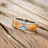 "RAINIER" - BUCKEYE BURL & TURQUOISE WEDDING BAND - TITANIUM - SIZE 11 1/2-2