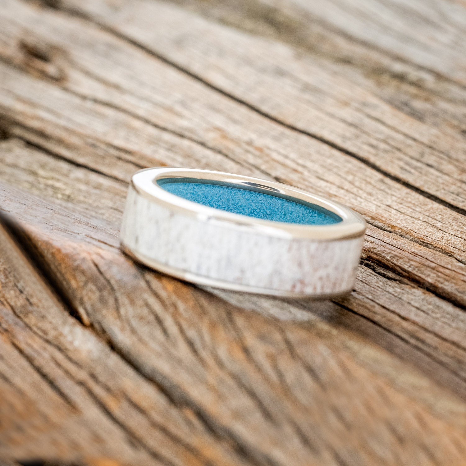 "RAINIER" - ANTLER INLAY AND TURQUOISE LINING WEDDING RING-6