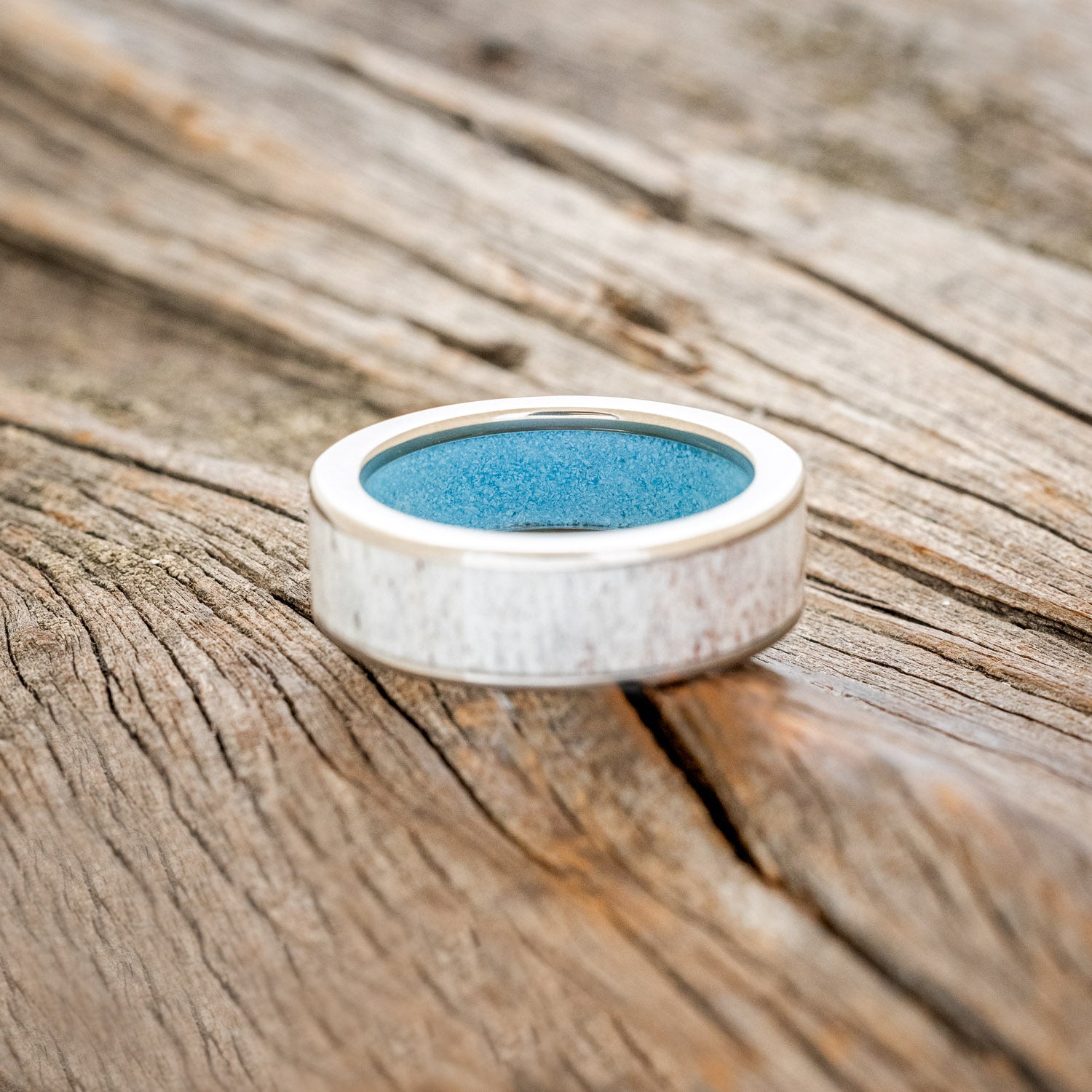 "RAINIER" - ANTLER INLAY AND TURQUOISE LINING WEDDING RING-7