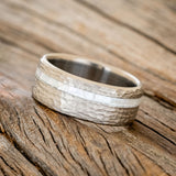 "VERTIGO" - MOTHER OF PEARL WEDDING BAND WITH A HAMMERED FINISH-2