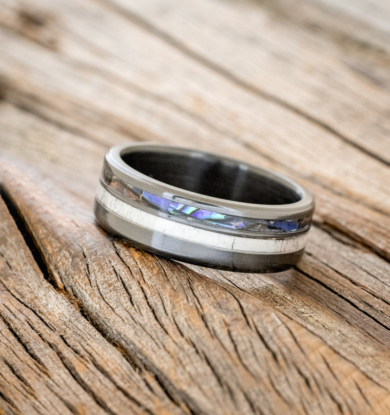 "COSMO" - ANTLER & PAUA SHELL WEDDING BAND-2