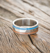 "RYDER" - POWDERED COPPER & BLUE OPAL INLAY WEDDING RING