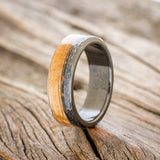 "EZRA" - WHISKEY BARREL & PATINA COPPER WEDDING RING WITH A HAMMERED FINISH - BLACK ZIRCONIUM - SIZE 8-1