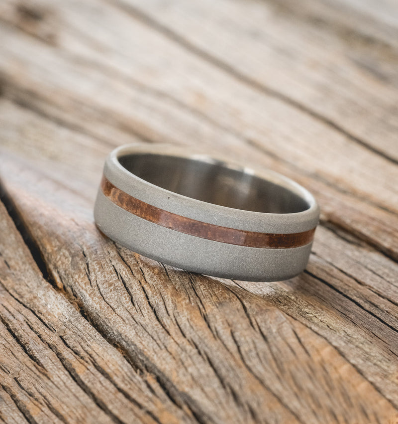 "VERTIGO" - REDWOOD WEDDING BAND WITH SANDBLASTED FINISH - TITANIUM - SIZE 13-2