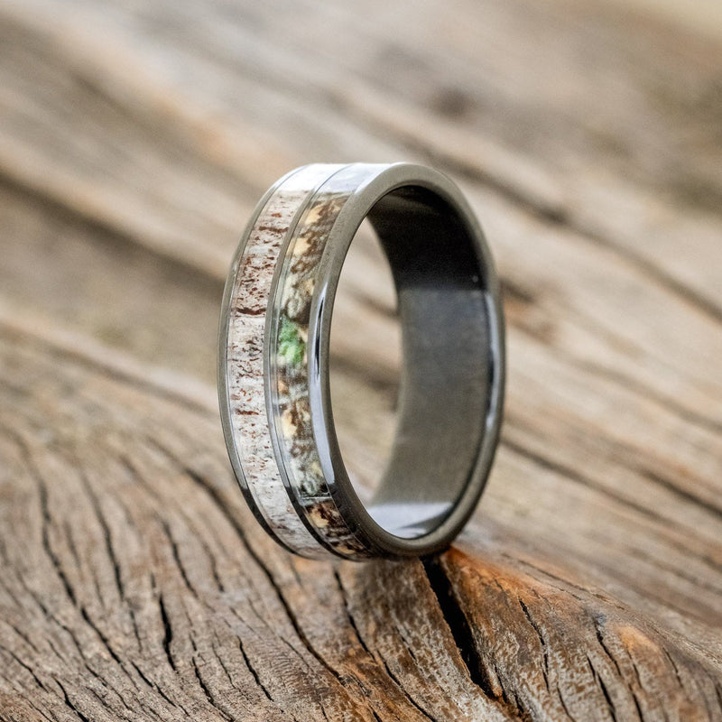 "DYAD" - CAMO & ELK ANTLER INLAY WEDDING BAND-1