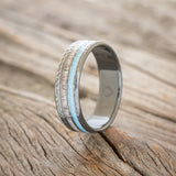 "COSMO" - ANTLER & TURQUOISE WEDDING RING WITH A HAMMERED FINISH