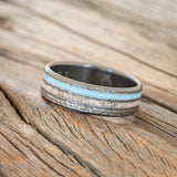 "COSMO" - ANTLER & TURQUOISE WEDDING RING WITH A HAMMERED FINISH - READY TO SHIP