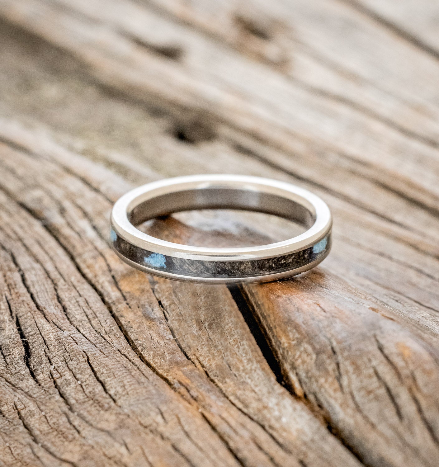 "ETERNA" - BUCKEYE BURL WOOD & TURQUOISE STACKING BAND-3