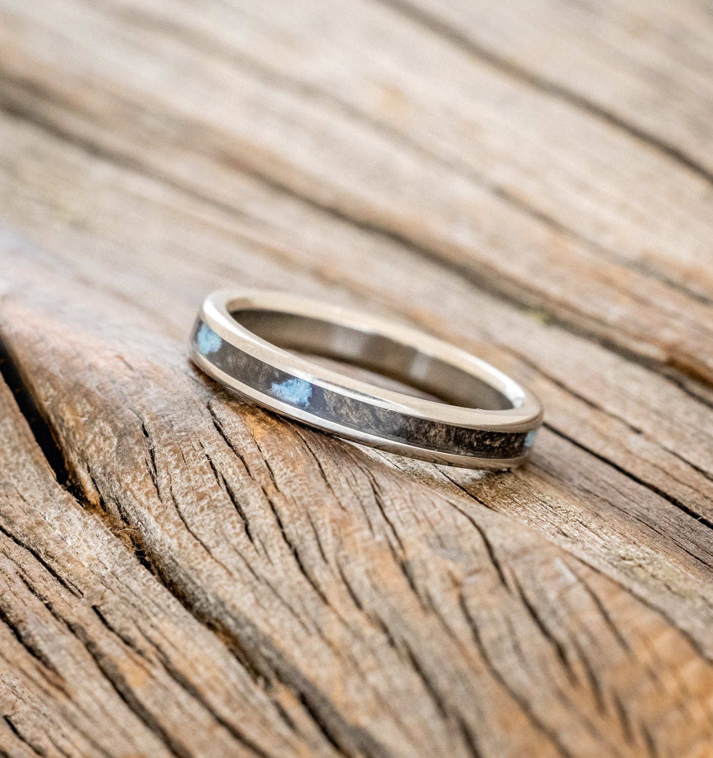 "ETERNA" - BUCKEYE BURL WOOD & TURQUOISE STACKING BAND-2